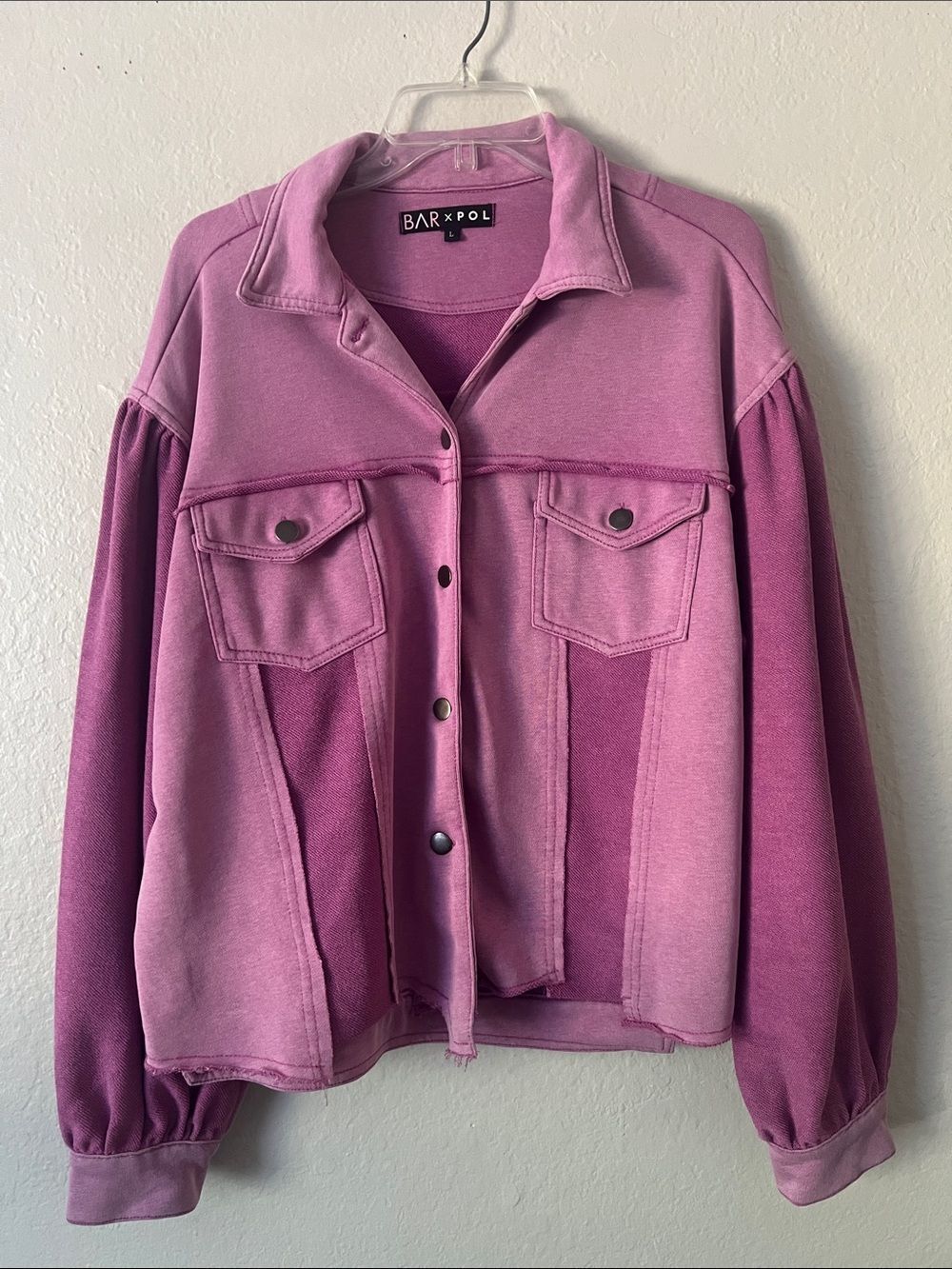 Like New! BAR x POL Pink Patchwork Button-Up Cotton Blend shacket Purple Size L